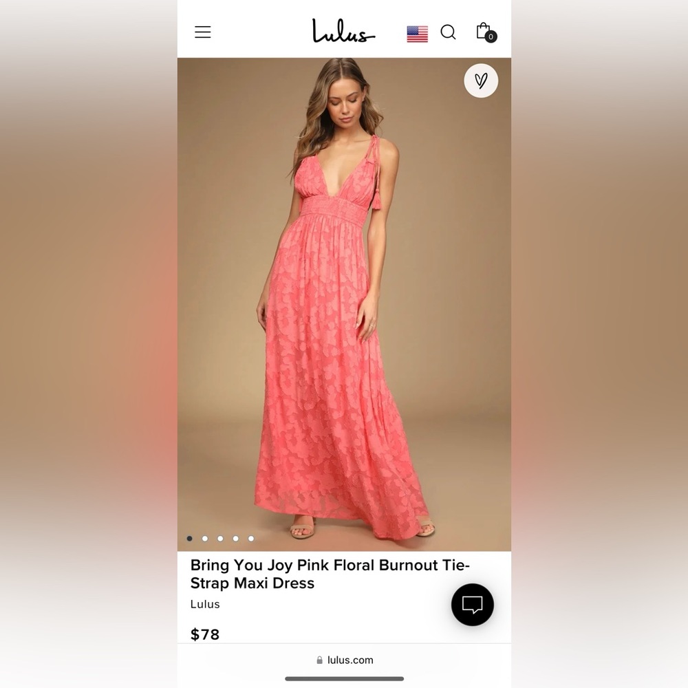 NWT Lulus Bring You Joy Pink Floral Burnout Tie Strap Maxi Dress XL